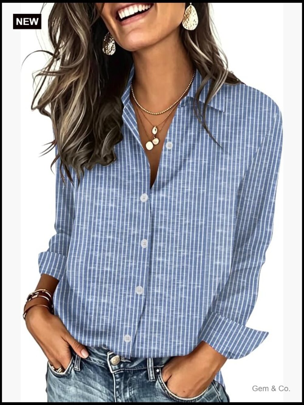 Women's Long Sleeve Button Down Shirt, Collared V Neck Blouse, Casual Office Top